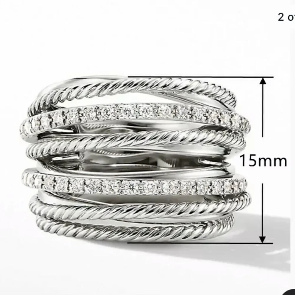 The Moderne Statement band ring in 925 & white sapphire sz 5